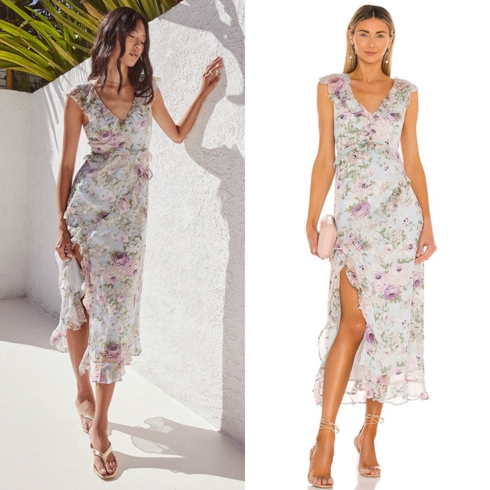 Astr The Label Floral Midi Dress - Lavender and Green